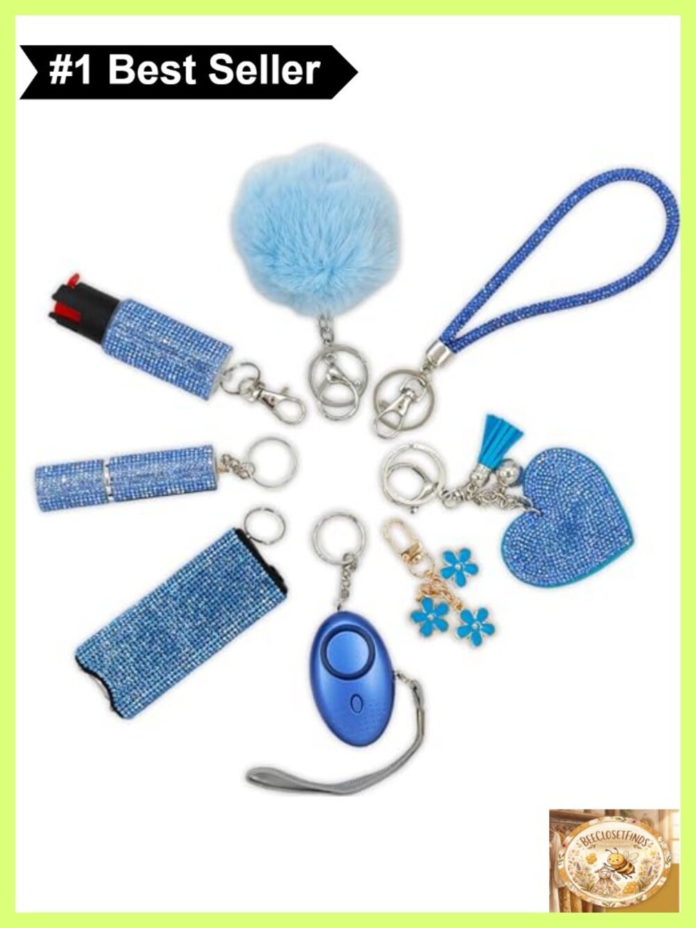 Women's Sparkling Diamond Keychain Set with Wrist Strap Heart Decor Pom Pom